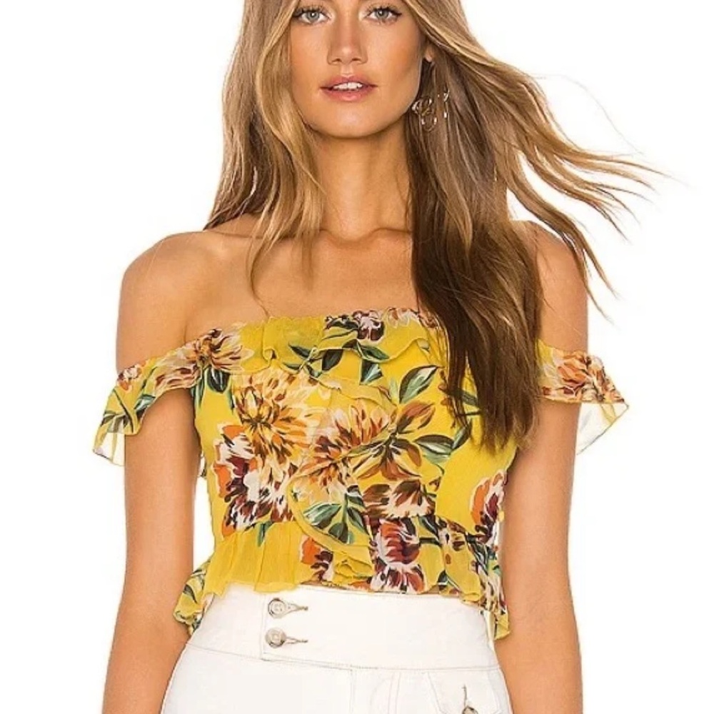 Tularosa Yellow Floral Off-Shoulder Crop Top